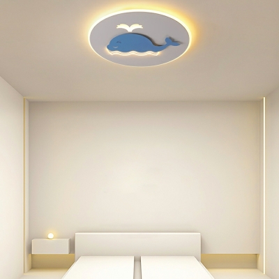 3-Light Flush Mount Light Kids Style Round Shape Metal Close To Ceiling Chandelier