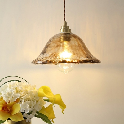 Modern Style Tapered Down Lighting Glass 1-Light Pendant Lamp in Amber