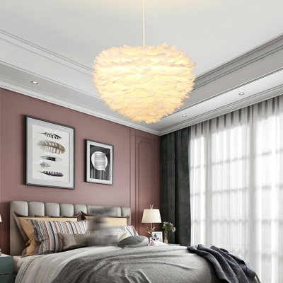 White Feather Down Lighting Pendant Adjustable Pendant Light for Bedroom