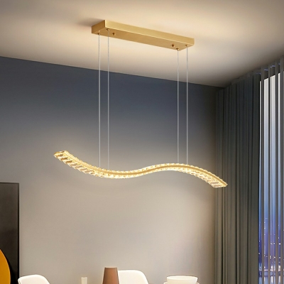 1-Light Island Ceiling Light Minimal Style Linear Shape Metal Hanging Chandelier