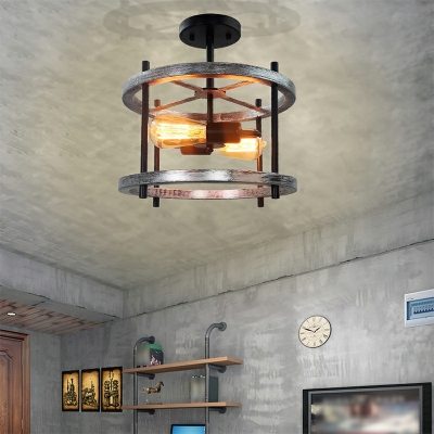 2-Light Hanging Light Fixtures Industrial Style Cage Shape Metal Chandelier Lights