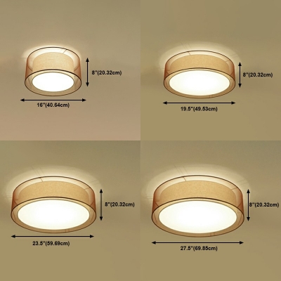 Fabric Flush Mount Ceiling Lighting Fixture Modern Asian Close to Ceiling Lamp for Bedroom