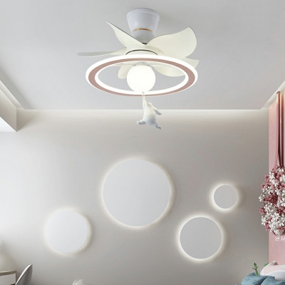 Kids Style Acrylic Ceiling Fan Round Ring Ceiling Fan for Bedroom Remote Control Stepless Dimming