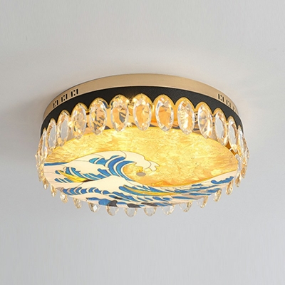 1-Light Flush Mount Light Traditional Style Drum Shape Metal Close To Ceiling Chandelier