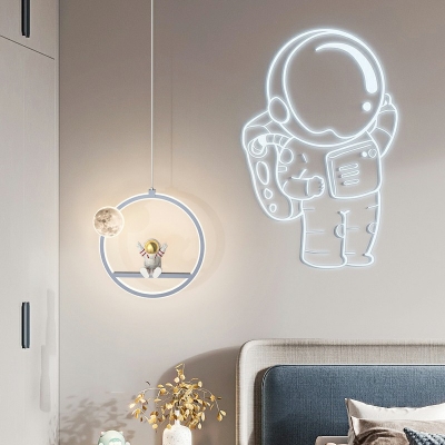 Contemporary Pendant Lights for Kid's Bedroom Astronaut LED Suspension Pendant in Grey