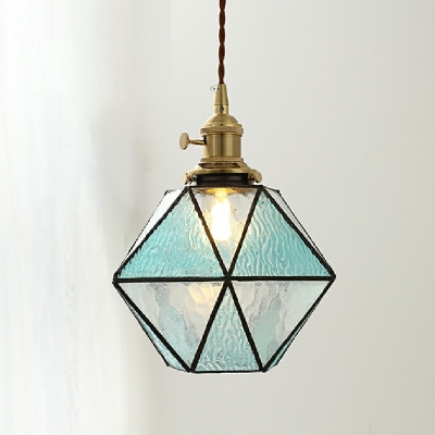 Glass Triangular Hanging Lamp Kit Modern Style 1 Light Pendant Lamp in Amber