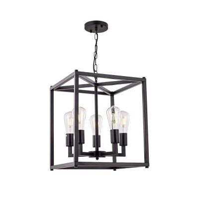 Industrial Style Wrought Iron Chandelier Simple Iron Frame Pendant Light for Dining Room