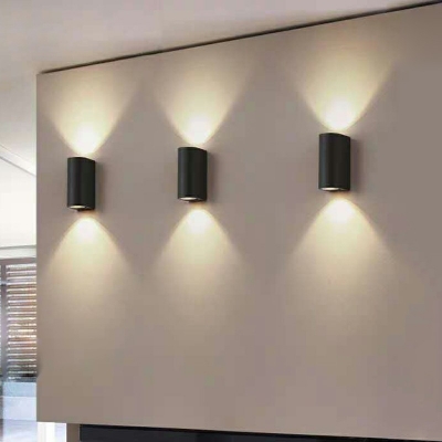Modern Style Cylinder Sconce Light Fixtures Metal 2-Lights Wall Sconce Lights in Black