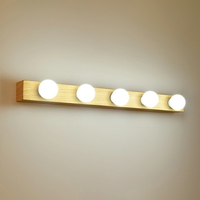 Nordic Minimalist Mirror Headlight Iron LED Vanity Light in Wood Grain Color