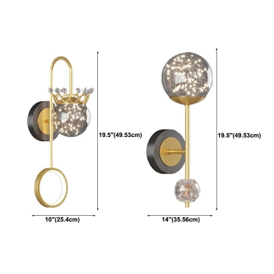2 Lights Circular Wall Lighting Fixtures Modern Style Glass Wall Sconces in Gold