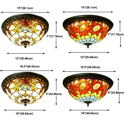 Bowl Flush Mount Ceiling Fixture Tiffany Style Glass 4-Lights Flush Light Fixtures in Beige