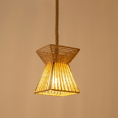 Brown Drum Hanging Lamp Kit Industrial Style Rope 1 Light Pendant Lights
