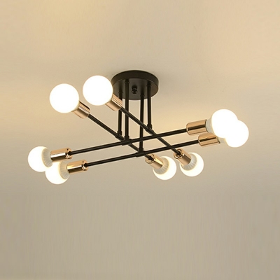 Industrial Style Gyro Flush Mount Lamp Metal 8-Lights Flush Mount Lamp in Black