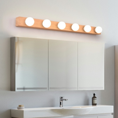 Nordic Minimalist Mirror Headlight Iron LED Vanity Light in Wood Grain Color