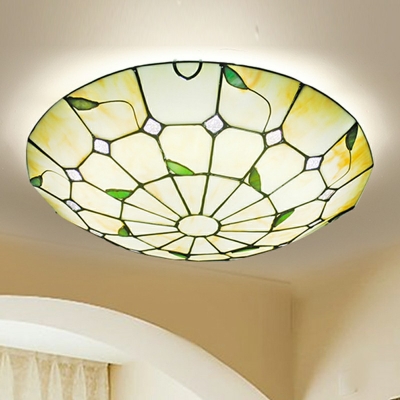 Tiffany-Style Flushmount Ceiling Lamp LED Stained Art Glass Flush Ceiling Light