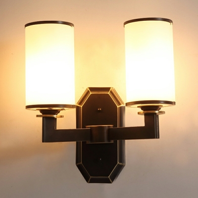 American Simple Copper Wall Lamp Modern Glass Shade Wall Sconce
