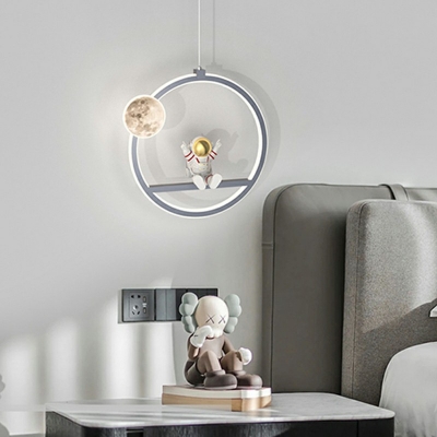 Astronaut-Like Suspension Light LED with Acrylic Shade Pendant Lighting in Grey