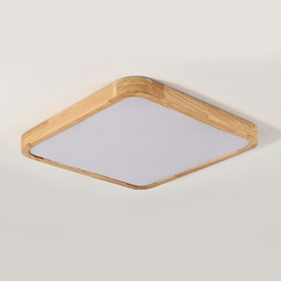 Comtemporary Flush Mount Fixture Simple White Square Wood Ceiling Light
