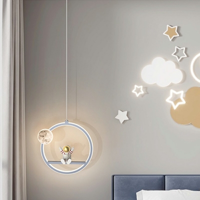 Grey LED Pendant Lighting Metal with Acrylic Shade Hanging Pendant Light for Kid's Bedroom