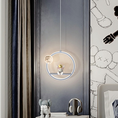 Grey LED Pendant Lighting Metal with Acrylic Shade Hanging Pendant Light for Kid's Bedroom