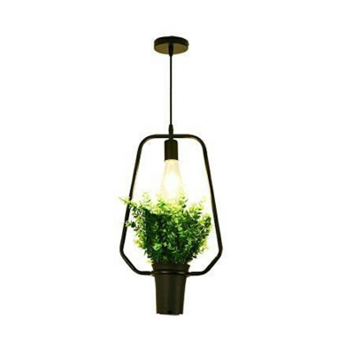 Industrial Style Wrought Iron Pendant Light Simple Chandelier for Dining Room with Plants