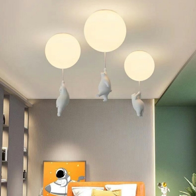 Kids Style Polar Bear Ceiling Fixture Cream Glass Shade Flush Mount Light
