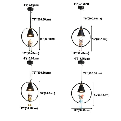 Metal Suspension Lamp Fixture 1-Head Minimalist Hanging Pendant Light for Kid's Bedroom