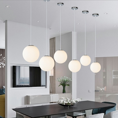1 Light Contemporary Pendant Lighting White Glass Hanging Lamp for Dining Room