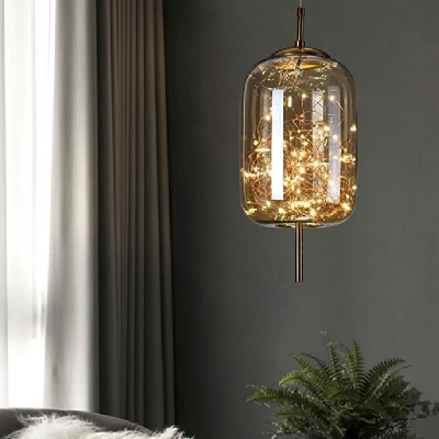 Cylindrical Hanging Lamp Kit Modern Style Glass 1-Light Pendant Lighting Fixtures in Grey