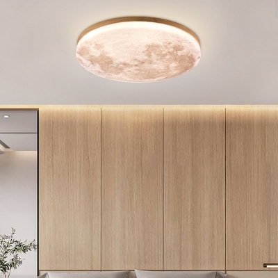 Modern Minimalist Round Ceiling Lamp Romantic Moon Wooden Flush Mount Light for Bedroom