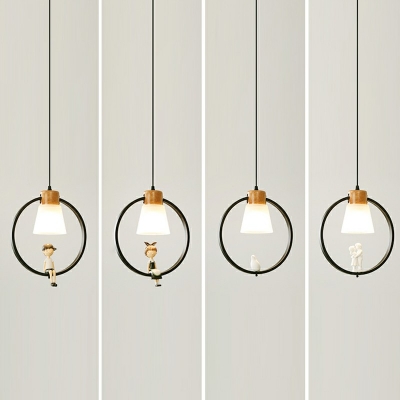 Single Bulb Hanging Pendant Light with White Glass Shade Pendant Lighting