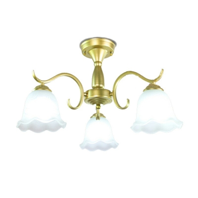 Traditional Style Flower Flush Mount Ceiling Light Glass 5-Lights Flush Light Fixtures in Gold