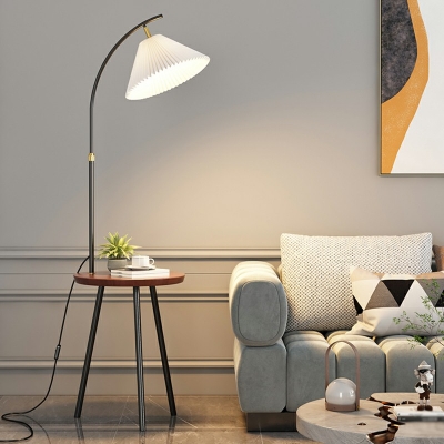 Wooden Floor Lamp with White Fabric Shade 1-Light Floor Lighting