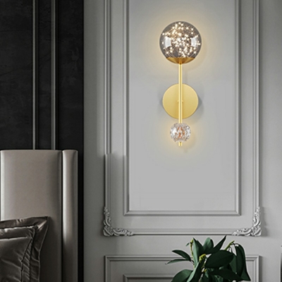 2 Lights Circular Wall Lighting Fixtures Modern Style Glass Wall Sconces in Gold