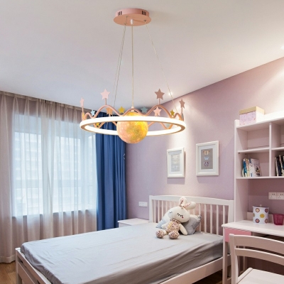 3D Moon Shade Chandelier Light Fixture LED Modern Pendant Lighting for Child's Bedroom