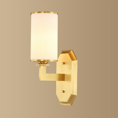 American Simple Copper Wall Lamp Modern Glass Shade Wall Sconce