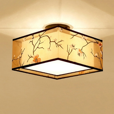 Cylinder Flush Ceiling Lights Traditional Style Fabric 1-Light Flush Ceiling Light in Beige