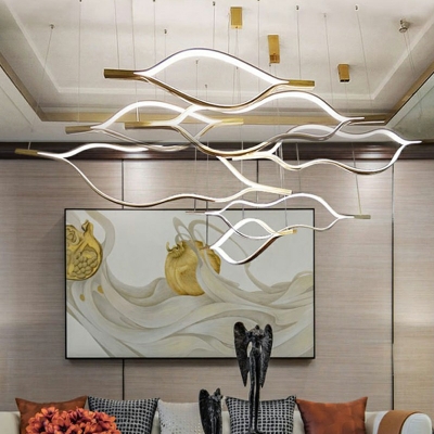 Modern Style Chandelier Lamp Gold Waving Metal Chandelier Light for Dining Room