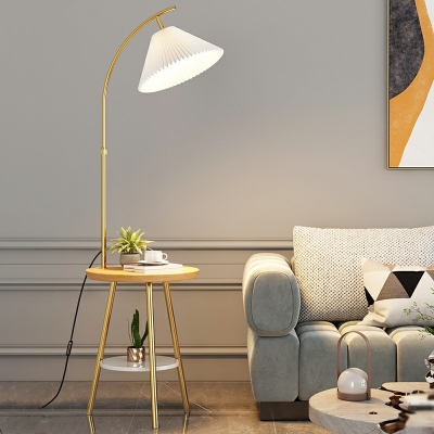 Wooden Floor Lamp with White Fabric Shade 1-Light Floor Lighting