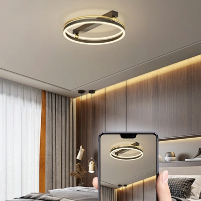 1 Light Semi Flush Light Metal Circle Semi Flush Mount for Bedroom