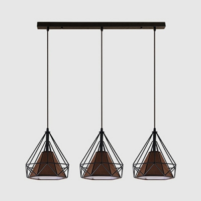 3-Light Hanging Ceiling Light Industrial Style Diamond Shape Metal Pendant Lighting Fixtures