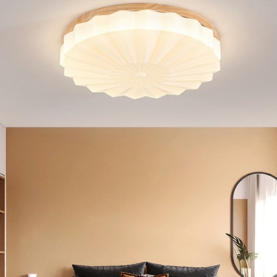 Comtemporary Flush Mount Fixture Simple White Round Wood Ceiling Light