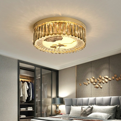 1-Light Flush Mount Light Traditional Style Drum Shape Metal Close To Ceiling Chandelier