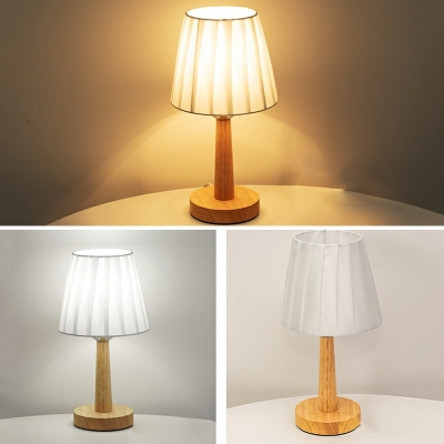 1-Light Table Lamp Contemporary Style Cone Shape Wood Nightstand Lamp
