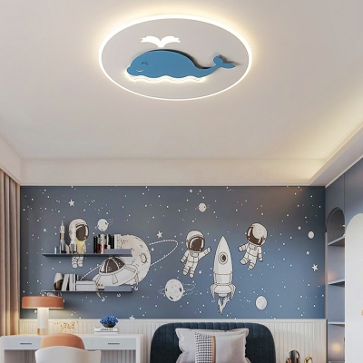 3-Light Flush Mount Light Kids Style Round Shape Metal Close To Ceiling Chandelier