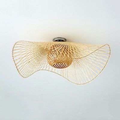 Bamboo Hat Led Flush Light Modern Style 1 Light Flushmount Lighting in Brown