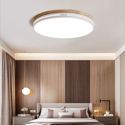 Nordic Minimalist Wooden Ceiling Light LED Round Low Profile Ceiling Mounted Fixture