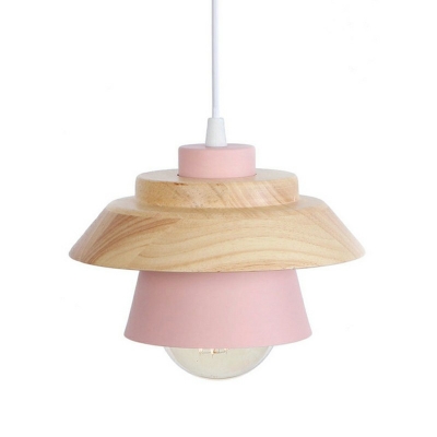 Wood Flared Down Lighting Modern Style 1 Light Pendant Light Fixture in Pink