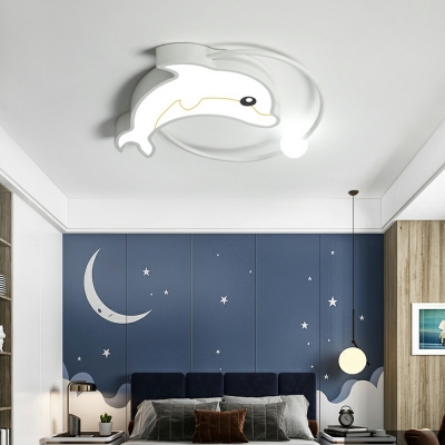 2-Light Flush Mount Light Kids Style Dolphin Shape Metal Close To Ceiling Chandelier