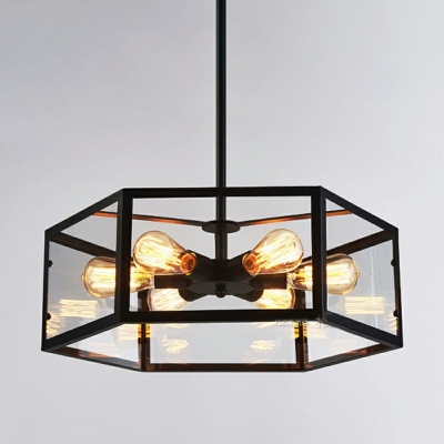 6-Light Pendant Lighting Industrial Style Cage Shape Metal Chandelier Lighting Fixtures